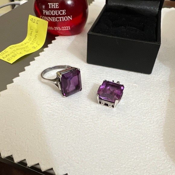 Solid sterling silver omega necklace;Amethyst stone-8.5”ring&pendant 5.2g - Picture 1 of 14